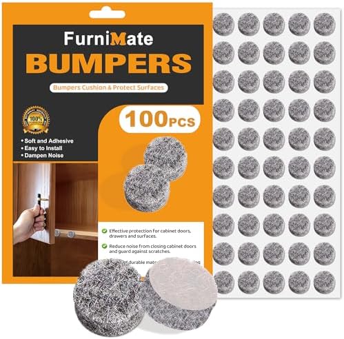 Felt Cabinet Door Bumpers-Small Felt Pads for Cabinet Doors, 3/8" Diameter 100PCS, 5mm Thick Self Adhesive Gray by FurniMate