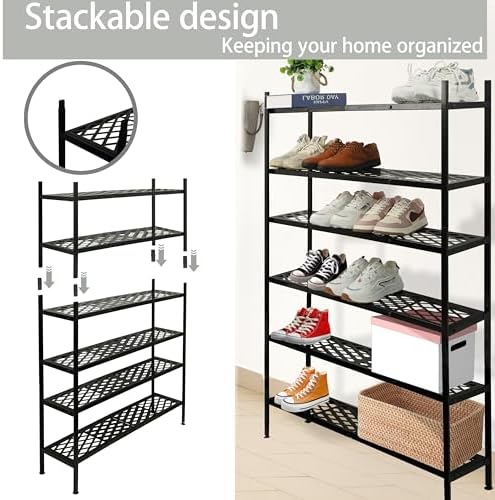 Long Expandable Metal Shoe Rack for Closet, Entryway, Garage, 4-Tier, Black - Image 5