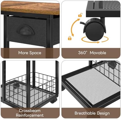 Hayexiha C End Table with Wheels, Drawer, 11.81" D x 19.68" W x 28.46" H - Image 5