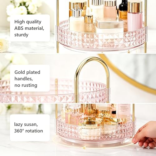 Fangoo 3 Tiers Pink Rotating Makeup Organizer for Vanity 360 Spinning Skincare Organizers for Dresser Perfume Organizer Large Skincare Make up Storage Cosmetic Organizer for Bathroom Countertop - Image 3
