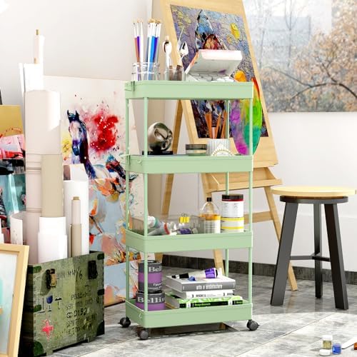 SPACELEAD 4 Tier Rolling Cart with Wheels, Storage Craft Art Trolley Organizer Serving, 3 Hanging Baskets Easy Assembly, for Office, Living Room, Kitchen - Image 5