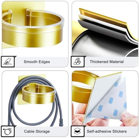 Hair Dryer Holder Wall Mounted, Blow Dryer Holder, Hair Tool Organizer for Hair Dryer Storage Hanger, Adhesive Hairdryer Holder for Bathroom Barber Shop (Gold) - Image 7