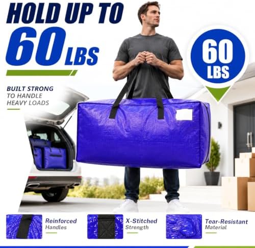 8 Pack Heavy Duty Moving Bags 25 Gallon – Extra Large Moving Boxes with Reinforced Wrap-Around Handles & ID Window, Waterproof Storage Bags for Moving, College Dorm, Home Organization – Blue - Image 6