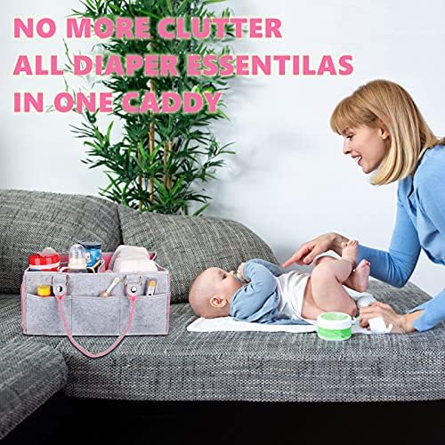 XUANGUO Large Felt Baby Diaper Caddy Organizer with Handles for Girls, Pink - Image 3
