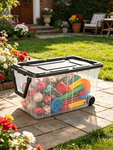 160 Quart Wheeled Stacker, Extra Large Durable Clear Bin, Latch Lid and Pull Handle, Gray, 2 Count - Image 6