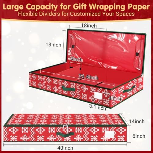 Wrapping Paper Organizer Storage for Christmas, Wave and Snowflake/Red - Image 2