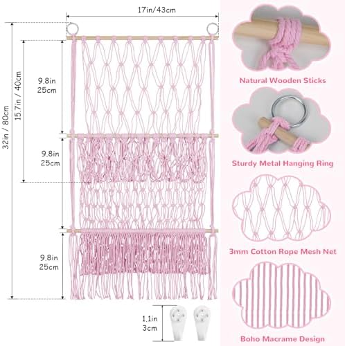 2 Tier Stuffed Animal Storage Net, Large Boho Plushies Stuffy Storage,Pink - Image 3