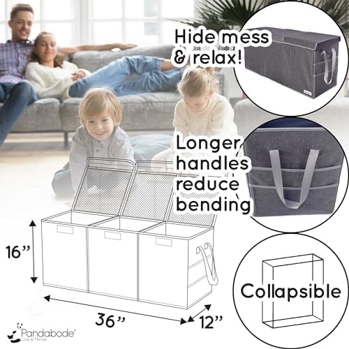 Extra Large Toy Box - Big Sturdy Collapsible Chest - Toy Storage Organizer with Pockets - for Living Room or Kids bedroom- 36 x 16 x 12 in - Grey - Image 4