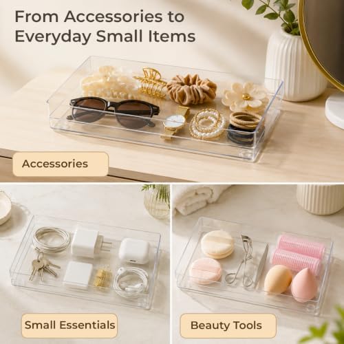 LotFancy 3 Pack Stackable Clear Plastic Drawer Organizer, Cosmetic, 12x6x2 - Image 6