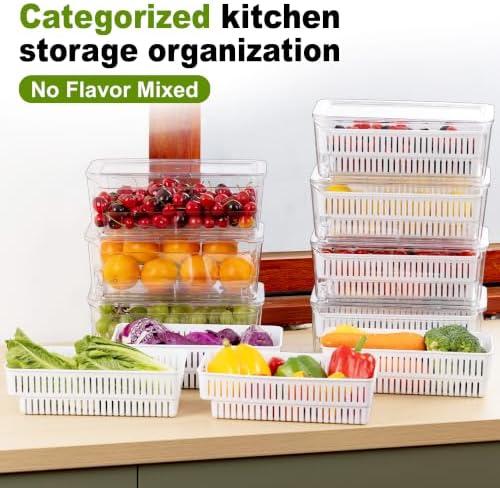 4-Pack Fruit Storage Containers for Fridge, Pull-Out Drawers with Colanders - Image 5