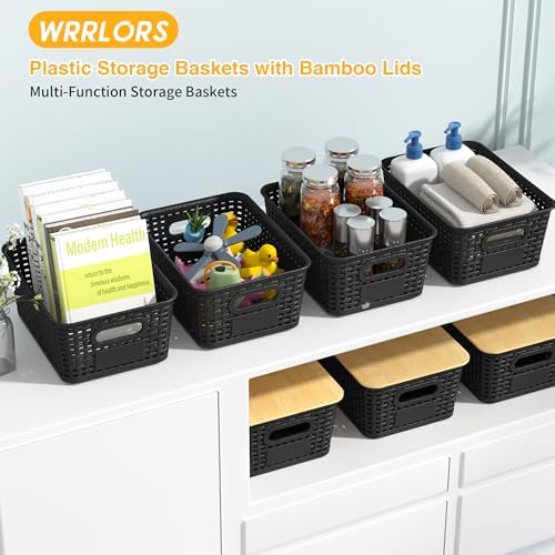 6 Pack Plastic Storage Baskets, Black bamboo lid storage Box - Image 2