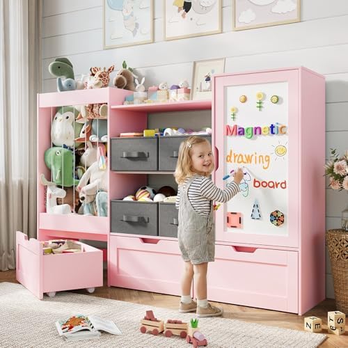 61"W Kids Toy Storage Organizer with Stuffed Animal Storage, Wooden by VortinT