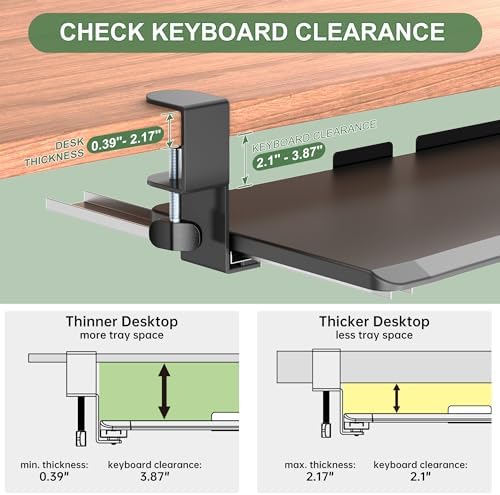 UPGRAVITY Extra Large Keyboard Tray Under Desk - Slide Out with Sturdy C-Clip Mount System, 31.5" (35.8" Including Clamps) x 11.8" Put-Out Keyboard Tray Computer Drawer for Ergonomic Typing, Black - Image 4