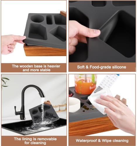 Couch Cup Holder Tray, Silicone Wooden Couch Caddy with Cup Holder for Snacks, Drinks, Remotes, Waterproof Cup Holder for Couch, Organizer, Couch Drink Holder, Sofa Cup Holder - Image 5