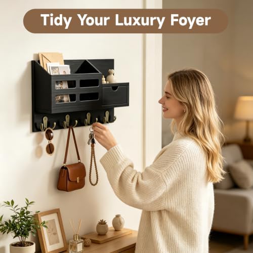Key Holder Wall Mount Black Key Holder with Drawer& Mail Slot - Image 2