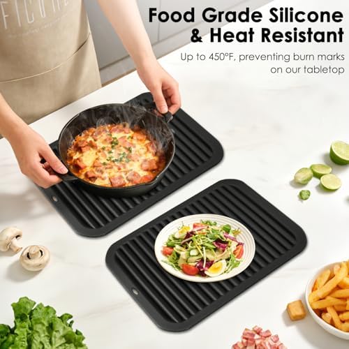 Silicone Trivets for Hot Pots and Pans, 4 Pack Heat Resistant Pot Holders for kitchen, Large Silicone Trivet Mat for Hot Dishes, Black Hot Pads for Kitchen Counter, Hot Mats Spoon Rest, 9 * 12 Inches - Image 2