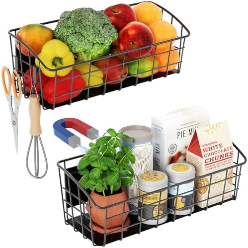 2Pack Magnetic Shelf for Refrigerator with Removable Hooks(Black) by PrimZootyDesign