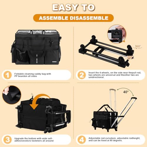 Extra-Large Rolling Cleaning Caddy with Wheels,Cleaning Caddy Bag with Detachable Trolley,Water Resistant Lining Cleaning Supply Organizer with Handle for Cleaners,Housekeepers (Black) - Image 5