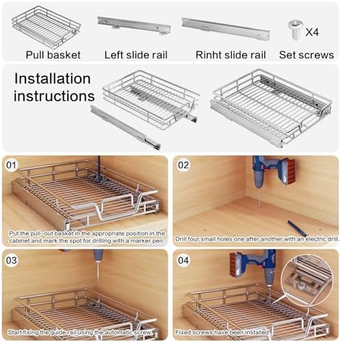 2-Tier Kitchen Cabinet Pull Out Shelf and Drawer Organizer Slide Out Pantry Storaqe Basket in Multiple Sizes (11" W x 18" D) - Image 5