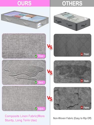 punemi 4 inch High Soft Low Profile Under Bed Storage Bins, 2 Pack, Grey - Image 4