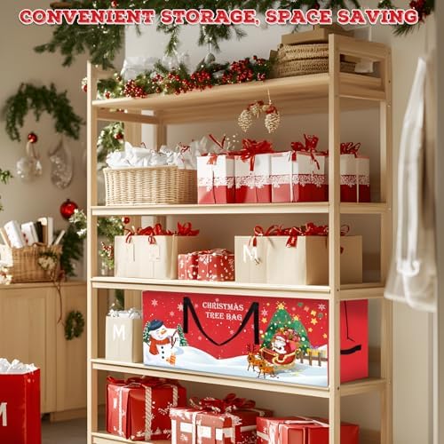 Christmas Tree Storage Bag 7.5 Ft Large Christmas Tree Bag with Reinforced Handles & Dual Zippers Wide Opening, Heavy Duty Oxford Fabric Xmas Ornament Storage Box Protects From Moisture, Dust (Red) - Image 6