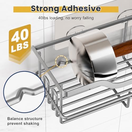 OMAIRA 3-Pack Shower Caddy with Soap Holder, Adhesive Rustproof No-drill Strudy Loading Inside Shower Organizer Shelves Rack Storage Bathroom Organization for Smooth Wall Glass Tile, Grey - Image 3