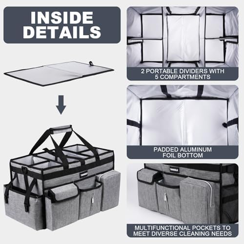 Extra Large Cleaning Caddy Bag with Rigid Support Board, Cleaning Organizer Tote with Detachable Divider, Adjustable Shoulder Strap & Waist Belt, Cleaning Supply Carrier for Cleaners & Housekeepers - Image 3