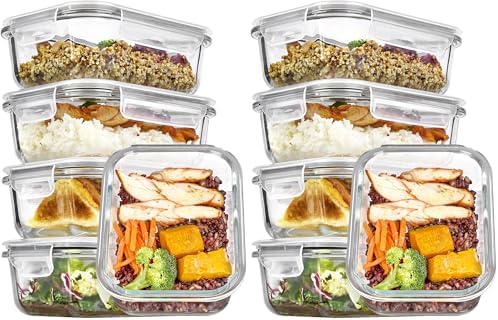 Vtopmart 5Pack 22oz Glass Storage Containers with Lids, Glass Meal Prep Food Container Sets with Snap Airtight Lids for Microwave, Oven, Freezer and Dishwasher, Grey (Pack of 2) by Vtopmart