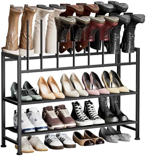 DIMJ Boot Rack 4-Tier - Black Metal Boot Storage Rack for Tall Boots Organizer Tall Boots, Multiuse Shoe Rack for Boots, Sneakers, High-Heel, Entryway, Fit for 8 Pairs, Black by DiMJ