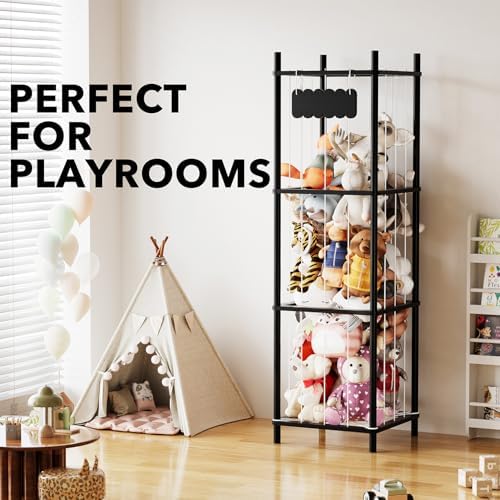 SpaceAid Stuffed Animal Storage Organizer, Wood Animals Zoo Toy Plushies Storage Holder, Large Capacity Plush Toy Cage for Playroom Organization, 15.8" Wide, Black - Image 5