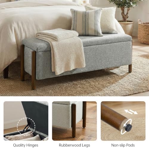 Usaint 47" Fabric Upholstered End of Bed Storage Ottoman Bench, Grey - Image 4