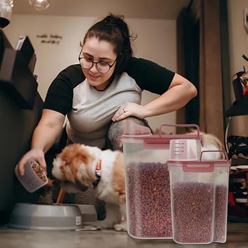 LEAWALK 3+5Lbs Airtight Dog Cat Pet Food Storage Container (Clear Pink) - Image 7