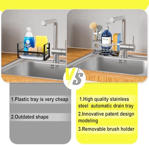 Fssvcd Maifan Sink Caddy Sponge Holder for Kitchen with Brush Holder and Stainless Steel Self Drain Tray, Rustproof Kitchen Sink Organizer for Sponge, Soap Dispenser Storage Accessories - Image 3