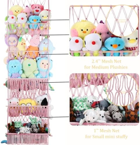 5 Tier Stuffed Animal Storage Shelf Net, 17x61'' Plushie Storage, Pink - Image 3