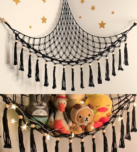 Stuffed Animal Hammock Corner Storage - Toy Hammock Net Organizer with LED Light - Tedddy Hammocks Plushie Net Holder - Black Wall Decor for Boy Living Room Bedroom by TCGPRO