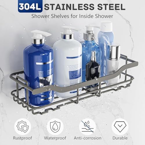 OMAIRA 3-Pack Shower Caddy with Soap Holder, Adhesive Rustproof No-drill Strudy Loading Inside Shower Organizer Shelves Rack Storage Bathroom Organization for Smooth Wall Glass Tile, Grey (XX-Large) - Image 5