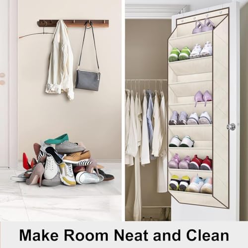 SLEEPING LAMB Over The Door Shoe Organizer for Closet with Large Deep Pockets, Narrow Shoe Rack for Door Hanging Boots Storage, Beige - Image 6