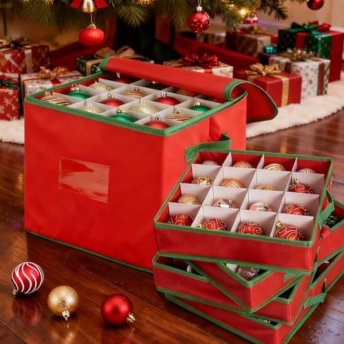 Xmas Ornament Storage Box Up To 64 Balls with 4 Separate Removable Trays - Image 4