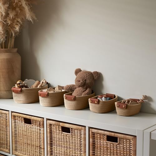 Beautiful Storage Basket Set of 5 - Sturdy Jute Rope Baskets for Shelves - Image 2
