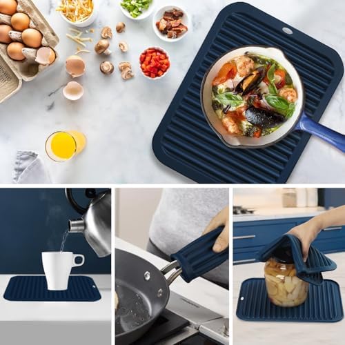 Silicone Mats for Kitchen Counter, 9x12'' Trivets for Hot Pots and Pans, Navy Blue Silicone Trivets for Hot Dishes, Protect Table Quartz Countertops - Image 2