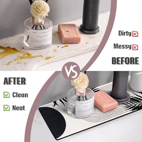 Sink Faucet Absorbing Mat, 2 Pack Drying Mat Around Faucet Sink Splash Guard Behind Faucet Sinkmat For Kitchen Bathroom Island Rv 24 * 5.5 Inch (60 * 14 cm) - Image 3