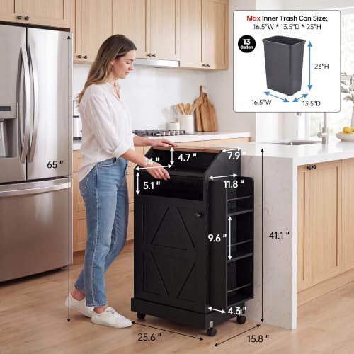 YESHOMY 13 Gallon Kitchen Trash Can Cabinet with Push Door (Black) - Image 2