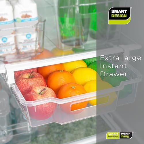 Smart Design Adjustable Pull Out Refrigerator Drawer - Extra Large - BPA Free Plastic - Holds 20 lbs - Extendable Sliding Fridge Bin, Freezer, Pantry Food Holder Storage Organizer - Kitchen - Clear - Image 6