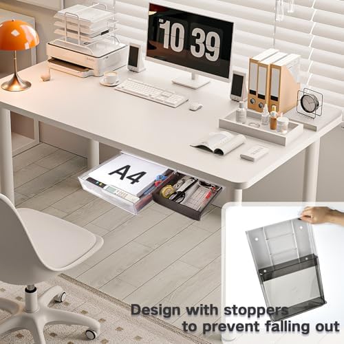 OSPNIEEK Self-adhesive Under Desk Drawer Organizer, 2 Pack Table Hidden Slide Out Large Storage Mounted Desktop Pencil Holder Tray Drawers for Office Home School Stationery Kitchen (XL+L, Black) - Image 7