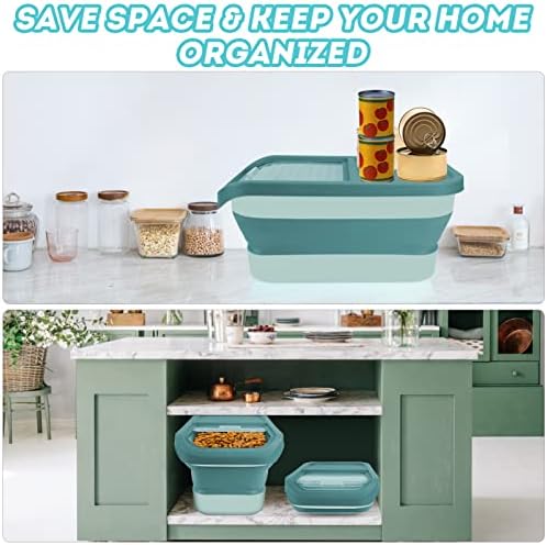 Pet Food Storage Containers, Collapsible Dog Food Container with Sliding Lid,13lb Cat Food Storage with Measuring Cup & Scoop, Plastic Dog Food Bin（green） - Image 5