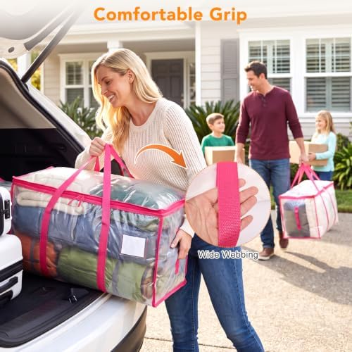 6 Pack 93L Extra Large Heavy Duty Clear Moving Bags 200LBS, Pink Edges - Image 5