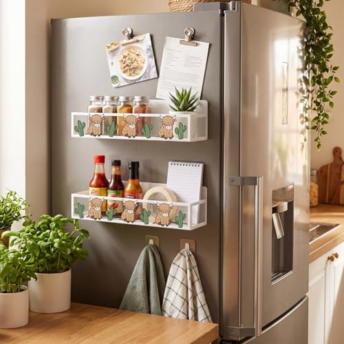 Beeveer 2 Pack Highland Cow Magnetic Fridge Shelf Spice Rack - Image 2