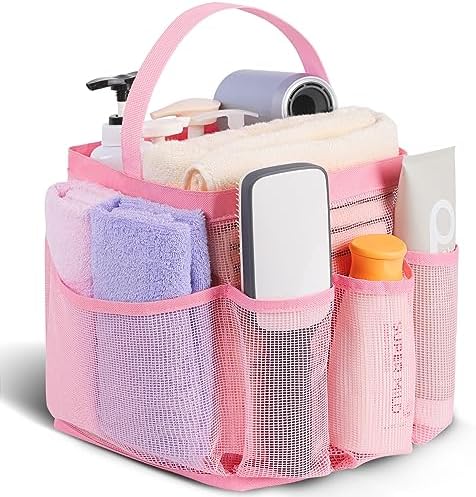 EUDELE Mesh Shower Caddy Portable for College Dorm Room Essentials,Portable Shower Caddy Dorm with 9-Pocket Large Capacity, Shower Bag for Beach, Swimming, Gym, Travel essentials, Pink by EUDELE