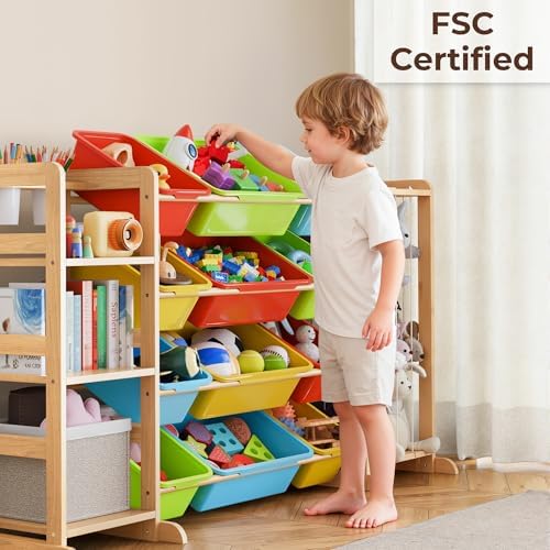 Toy Storage Organizer with Bookshelf and Stuffed Animal Storage - Playroom Organization with 3 Shelves and 16 Bins - Living Room Box for Collections - Nursery Bedroom Decor Essential - Image 5