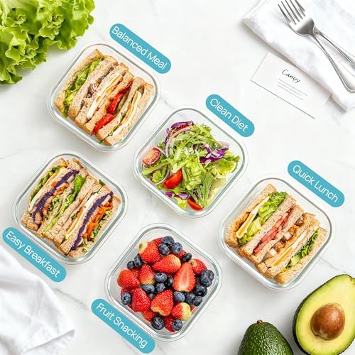 Vtopmart 5Pack 27oz Glass Food Storage Containers with Lids, Grey - Image 3